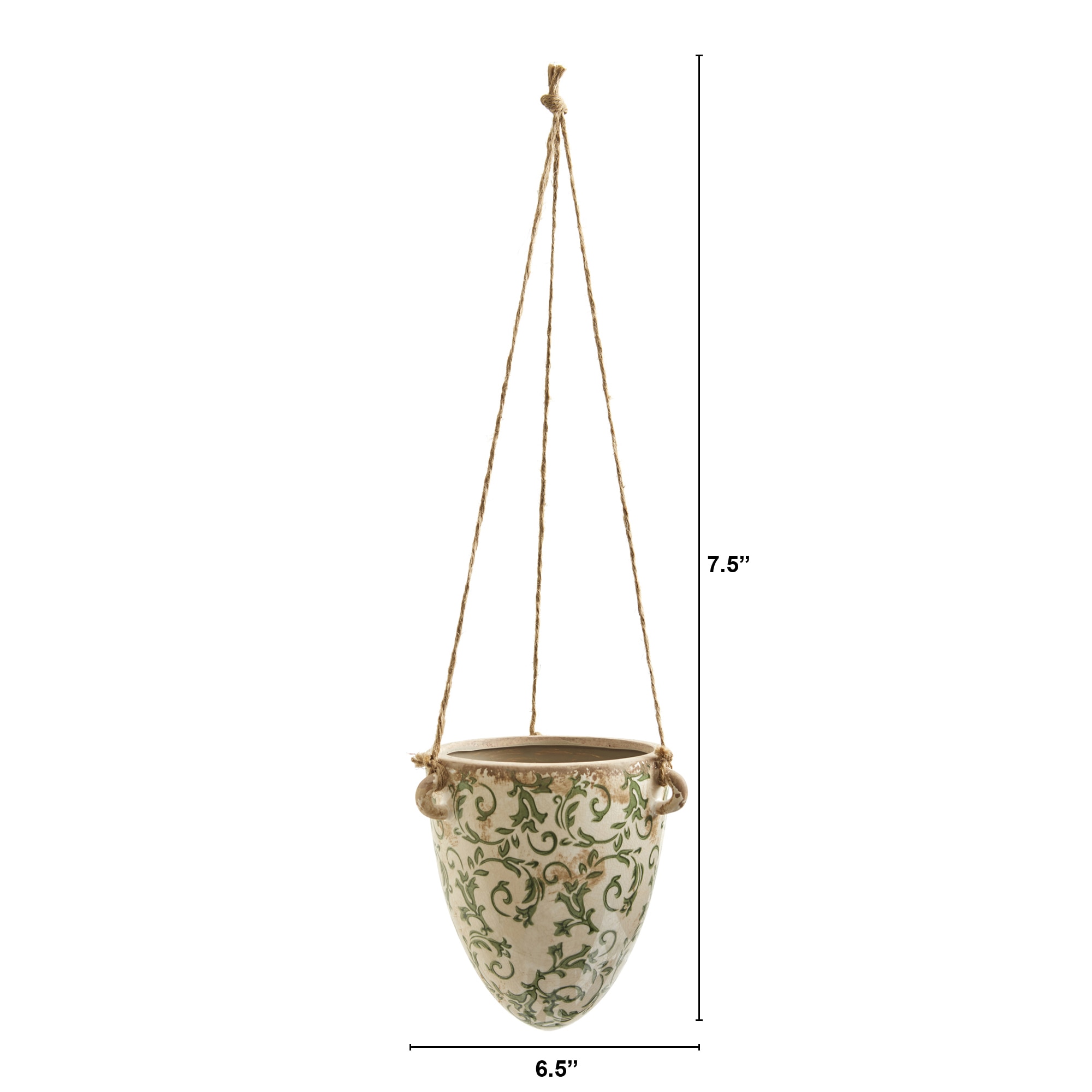 Tuscan Hanging Ceramic Scroll Planter 2 Ft Rope Rustic Indoor Pot - Image 4
