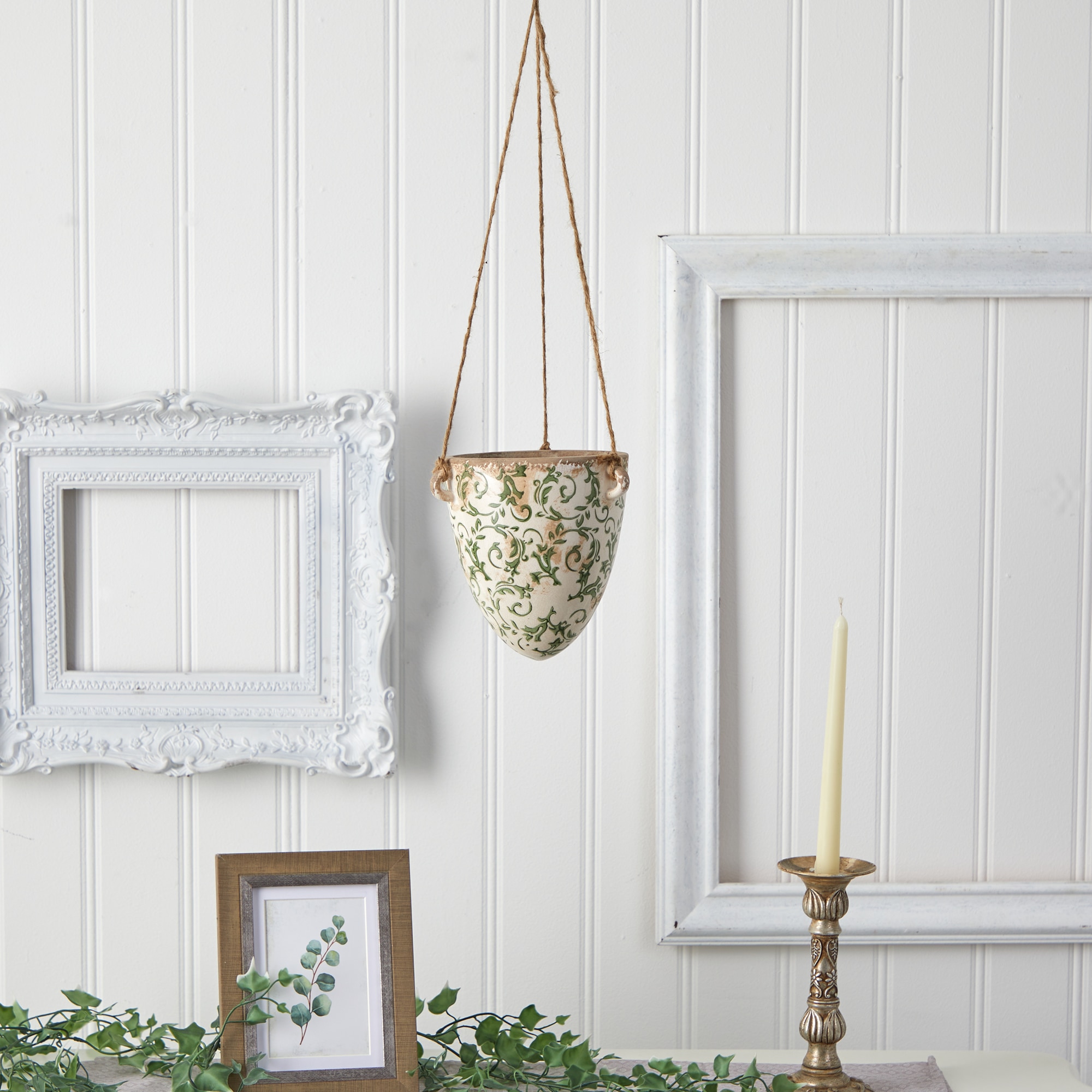 Tuscan Hanging Ceramic Scroll Planter 2 Ft Rope Rustic Indoor Pot - Image 5