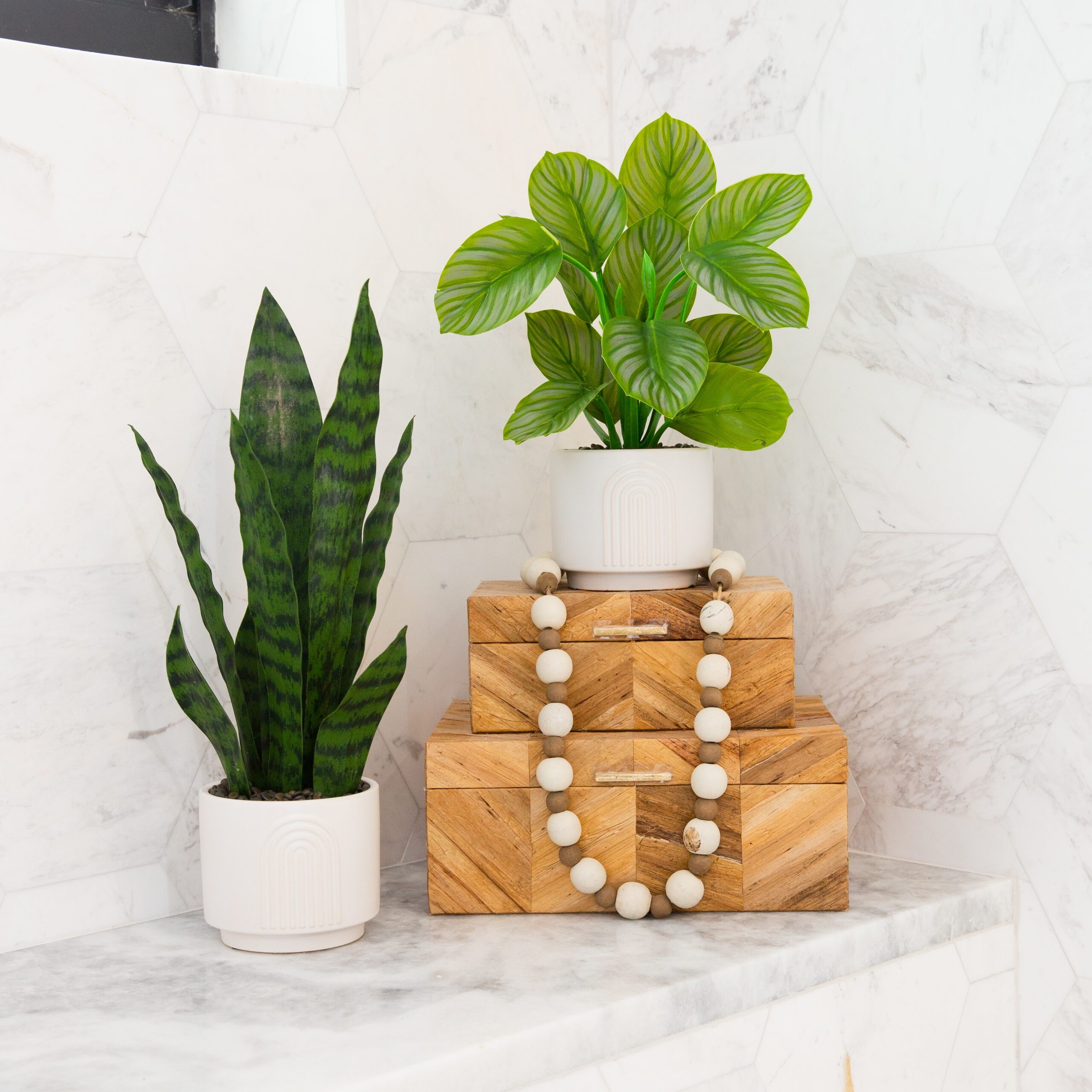 12 Inch Artificial Calathea Plant with Decorative Planter Tropical Leaf Pattern - Image 6