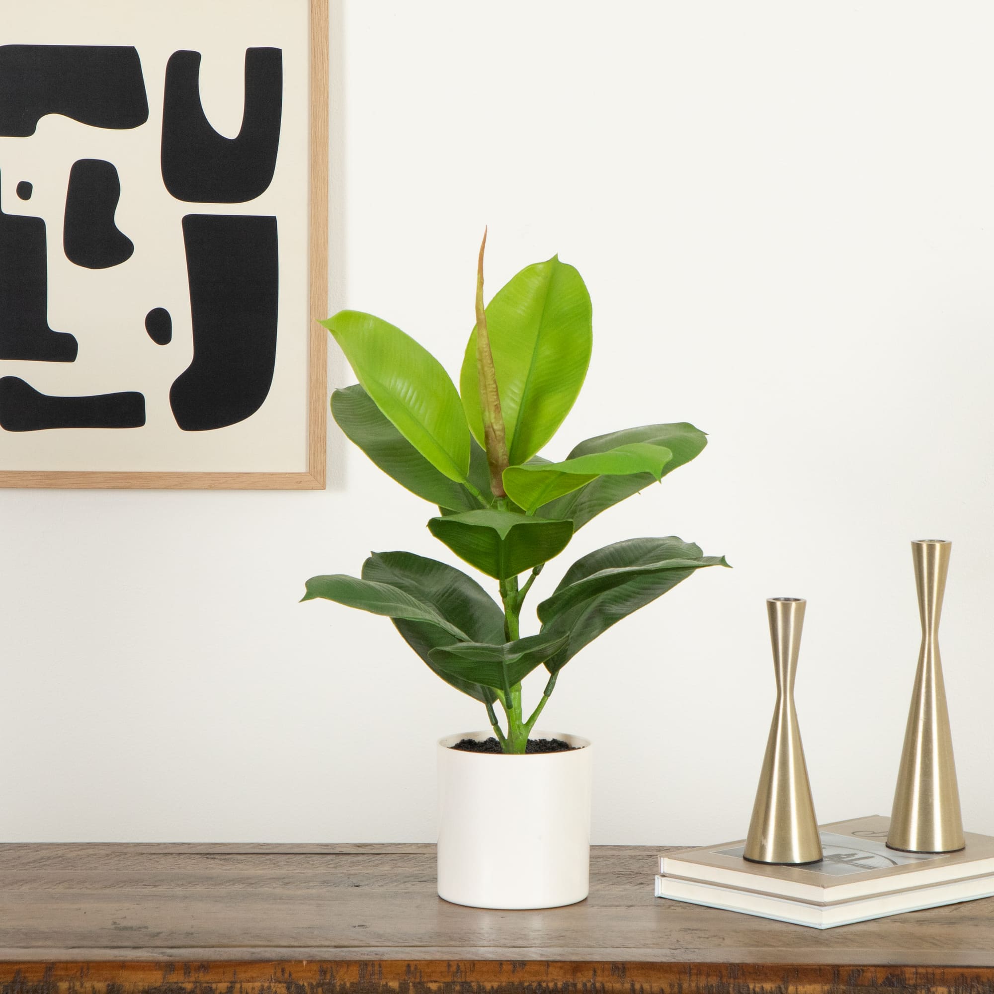 20-In Artificial Fiddle Leaf Fig Plant with Vanilla Plastic Planter Indoor Decor - Image 6