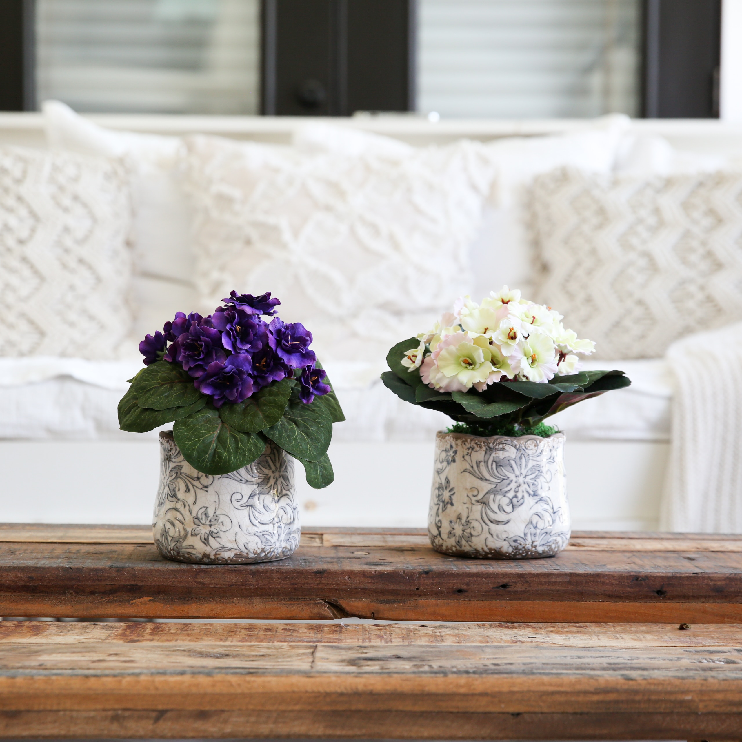 8 Inch African Violet Silk Plant Set of 2 Floral Design Vase Decorative Indoor - Image 6
