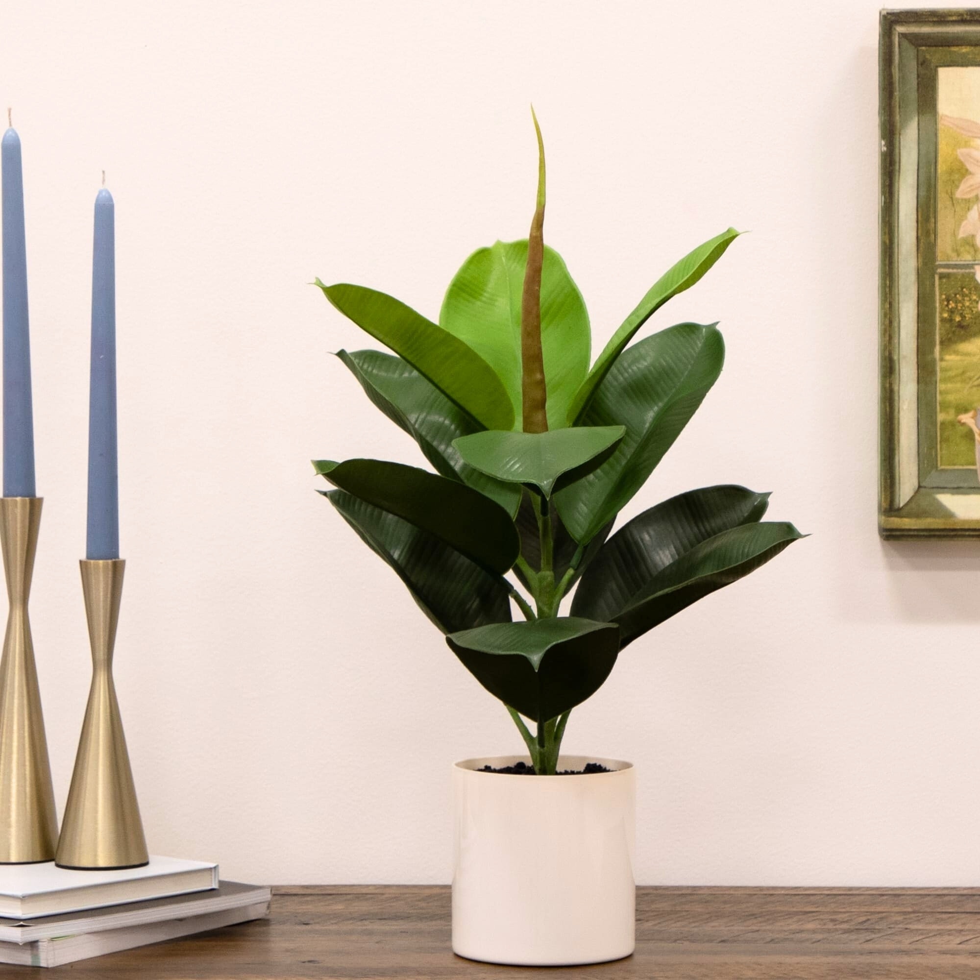 20-In Artificial Fiddle Leaf Fig Plant with Vanilla Plastic Planter Indoor Decor - Image 7