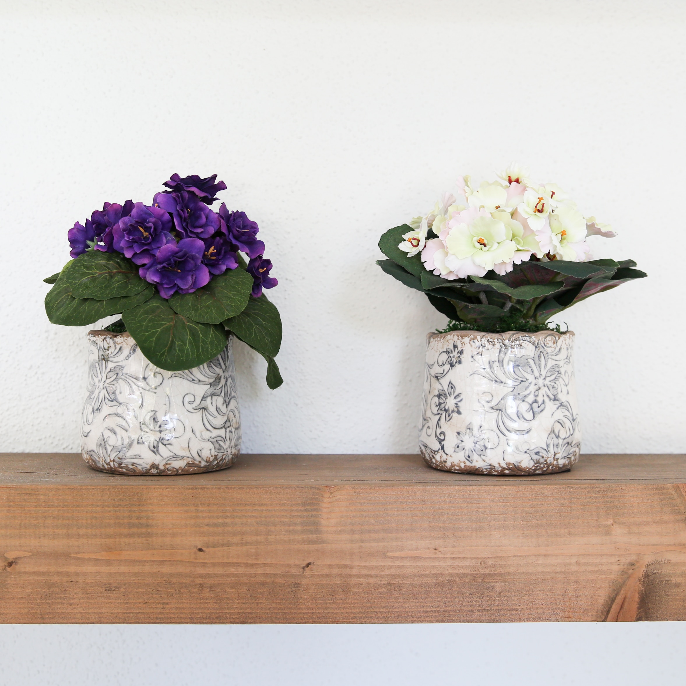 8 Inch African Violet Silk Plant Set of 2 Floral Design Vase Decorative Indoor - Image 7