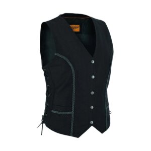 Dream Apparel Women's Black Denim Vest Conceal Carry Pockets