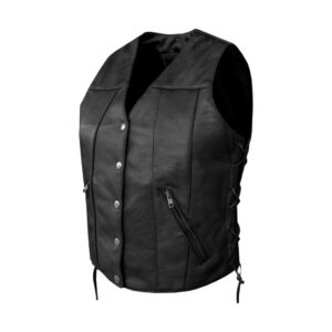 Womens Motorcycle Leather Vest Concealed Carry Pockets & Side Laces [9 variants]