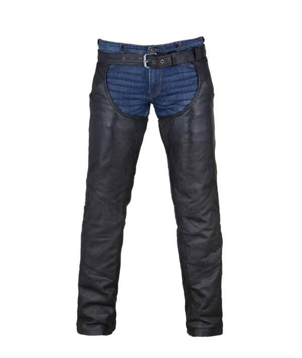 Heavy Duty Genuine Leather Motorcycle Chaps Black with Quilted Lining