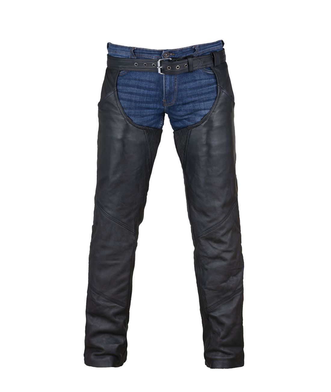 Heavy Duty Genuine Leather Motorcycle Chaps Black with Quilted Lining