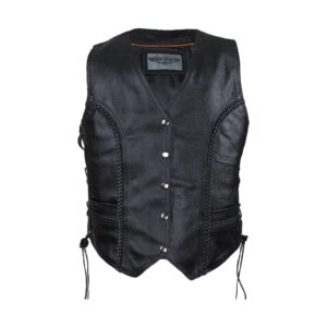 Ladies Cowhide Leather Club Vest Conceal Carry Pockets Side Laces