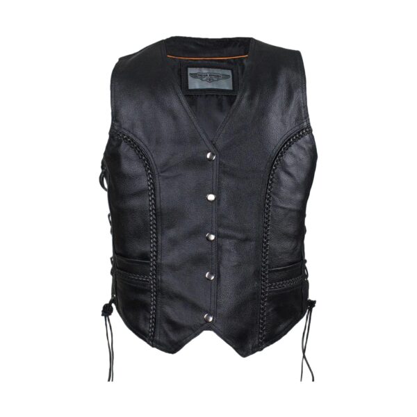 Ladies Cowhide Leather Club Vest Conceal Carry Pockets Side Laces