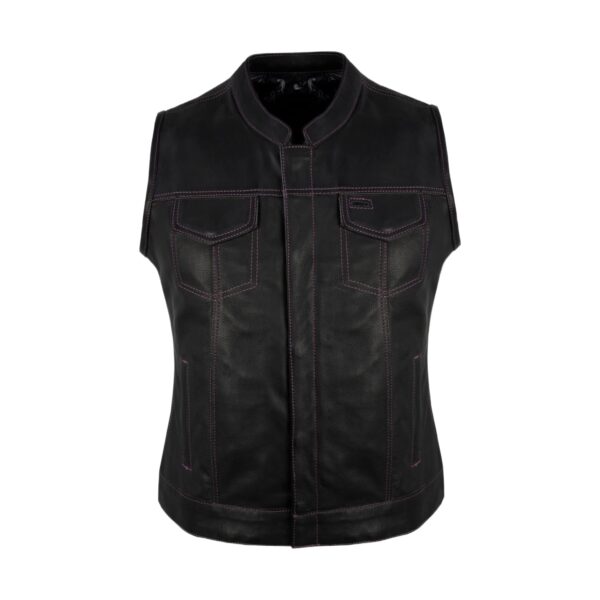 Ladies Motorcycle Leather CLUB VEST Premium Cowhide Leather Purple Paisley Lined
