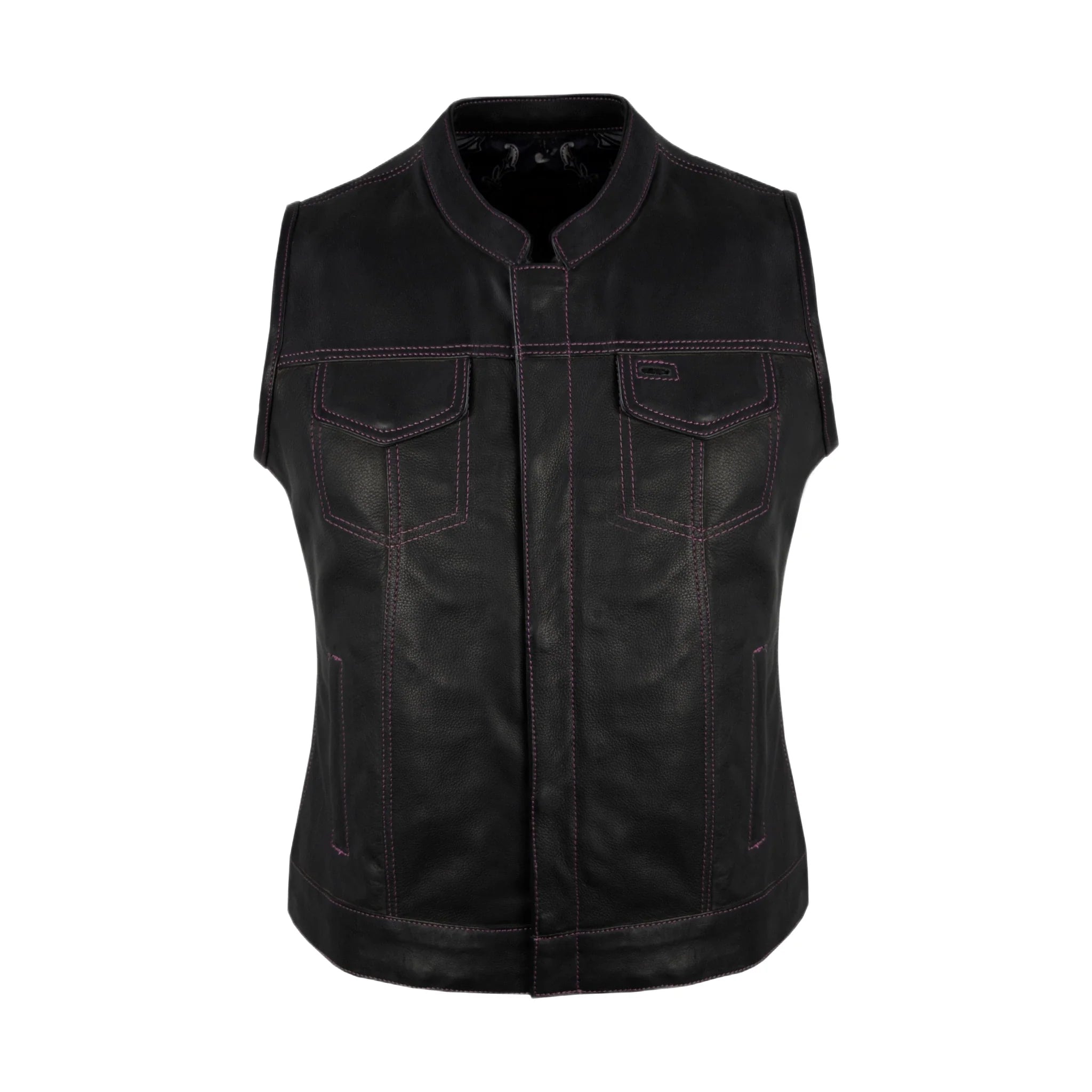 Ladies Motorcycle Leather CLUB VEST Premium Cowhide Leather Purple Paisley Lined