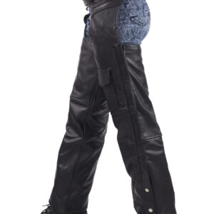 Leather Braided Motorcycle Chaps Black Cowhide Heavy Duty Quilted Lining