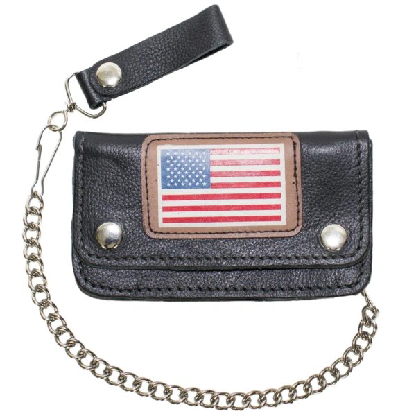 Leather Chain Wallet W/ USA Flag