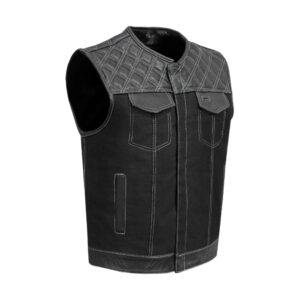Mens Black Vest Diamond Design White Thread Denim