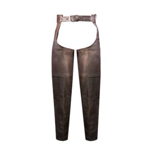 Mens Brown Genuine Cowhide Leather Motorcycle Chaps with Belt Size Adjustable