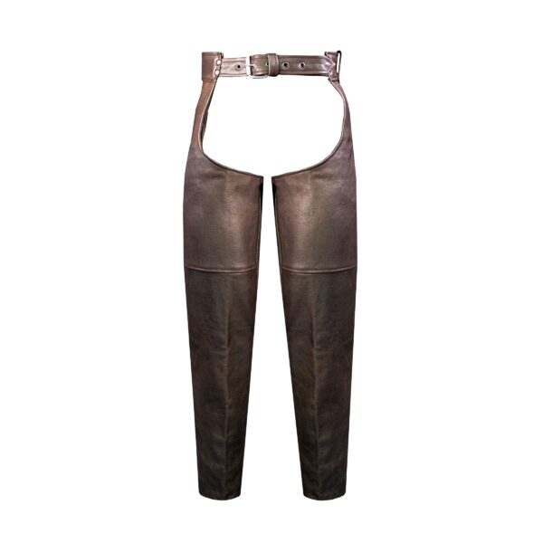 Mens Brown Genuine Cowhide Leather Motorcycle Chaps with Belt Size Adjustable