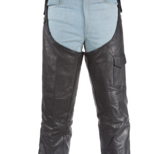 Men's Black Leather Motorcycle Chaps Split Cowhide Adjustable Belt