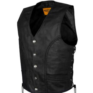 Men's Leather Vest Buffalo Nickel Snaps Naked Cowhide Biker Vest