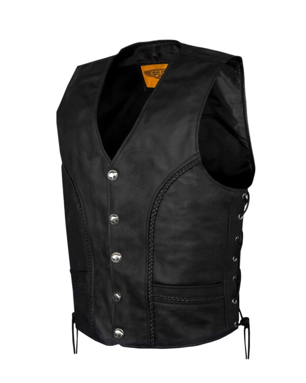 Men's Leather Vest Buffalo Nickel Snaps Naked Cowhide Biker Vest