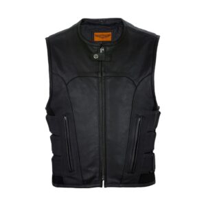 Mens Motorcycle Leather Vest With Neoprene Sides