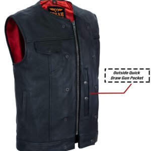 Men's Motorcycle Club Vest Dream Apparels Premium Cowhide Leather Red Liner