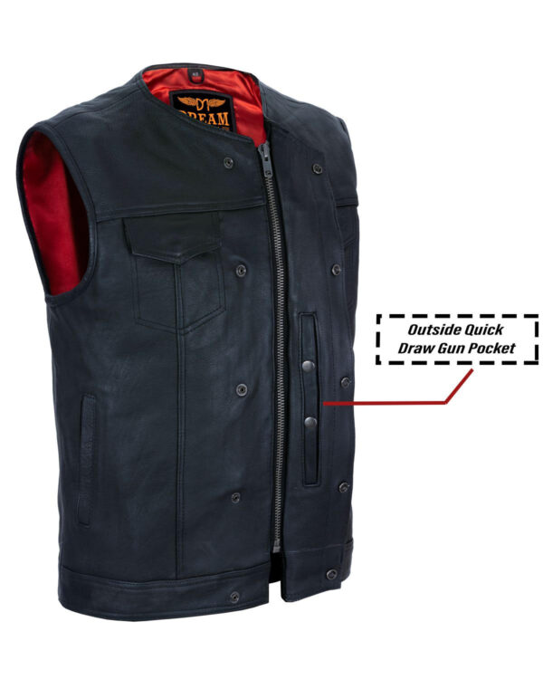 Men's Motorcycle Club Vest Dream Apparels Premium Cowhide Leather Red Liner