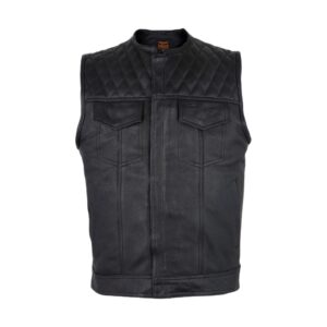 Men's Motorcycle Club Vest Diamond Padded Shoulder Conceal Carry