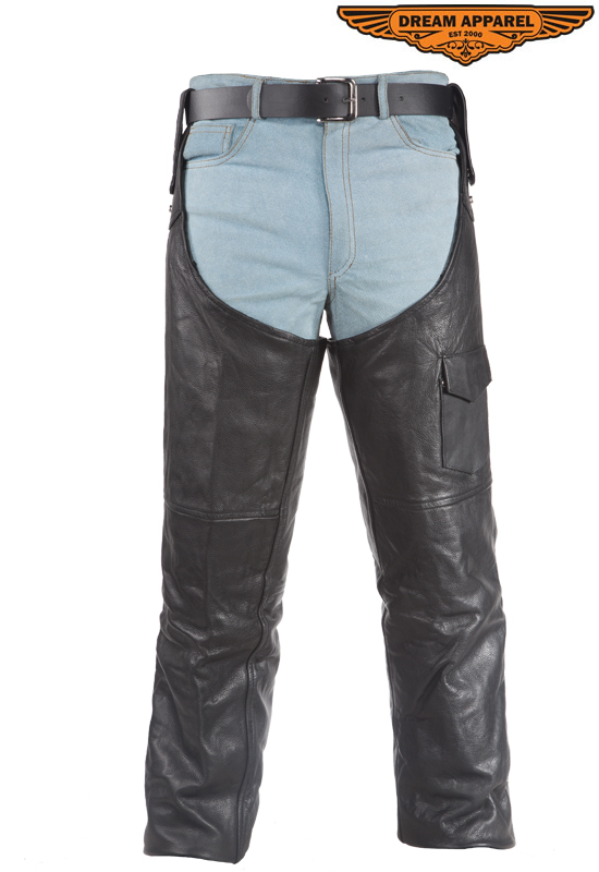 Motorcycle Leather Chaps Black Cowhide Heavy Duty Zippered Snap Closure
