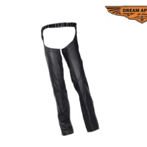 Leather Motorcycle Sling Chaps Black Top Grain Cowhide Zipper Snap Closure