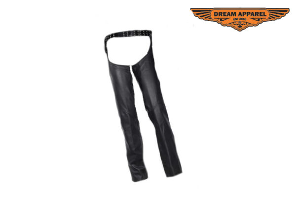 Leather Motorcycle Sling Chaps Black Top Grain Cowhide Zipper Snap Closure