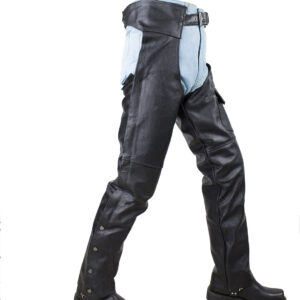 Black Naked Cowhide Leather Motorcycle Chaps with Mesh Lining Zippered Side