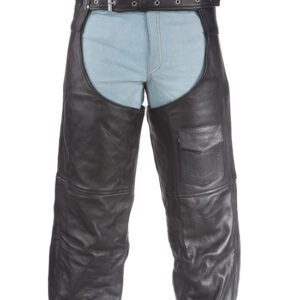 Leather Chaps Black Top Grain Split Cowhide Zipper Snap Leg Straps