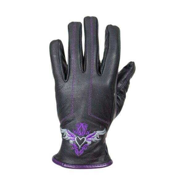 Purple-Heart Graphic Embroidered Leather Gloves