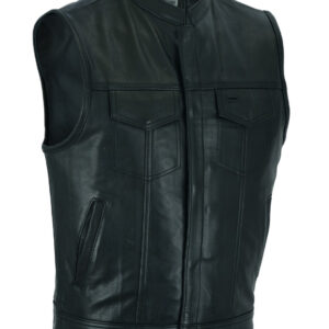 Mens Dream Apparel Motorcycle Club Vest Cowhide Leather Concealed Gun Pockets