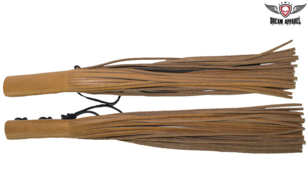 Leather Handlebar Covers with Fringe Tan Cowhide 4.5in Wide by Dream Apparel