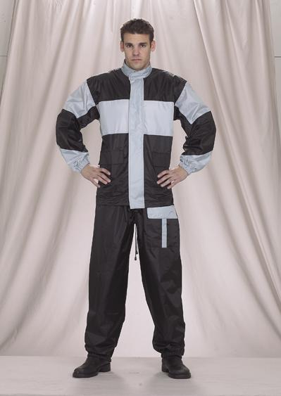 Motorcycle Rain Suit Two Piece Black Grey Waterproof Windproof PU Fabric