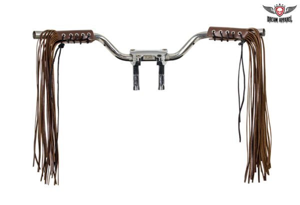 Leather Handlebar Covers Dream Apparel Two-Tone Brown Cowhide with Fringe 22.5