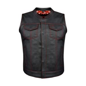 Women Motorcycle Leather CLUB VEST Premium Cowhide Leather Red Paisley Lining