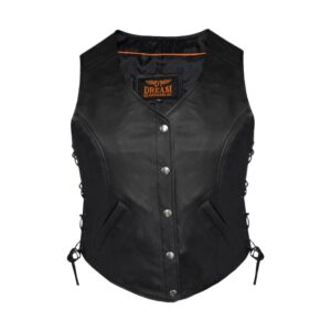 Women Plain Long Vest Snap Front, Conceal Carry Premium Cowhide Leather