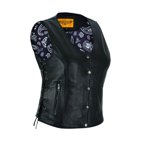 Women Vest Purp Paisley Lining Side Laces Conceal Pockets