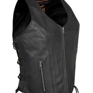 Women Leather Vest Zipper Front Premium Cowhide Side Laces Conceal Carry