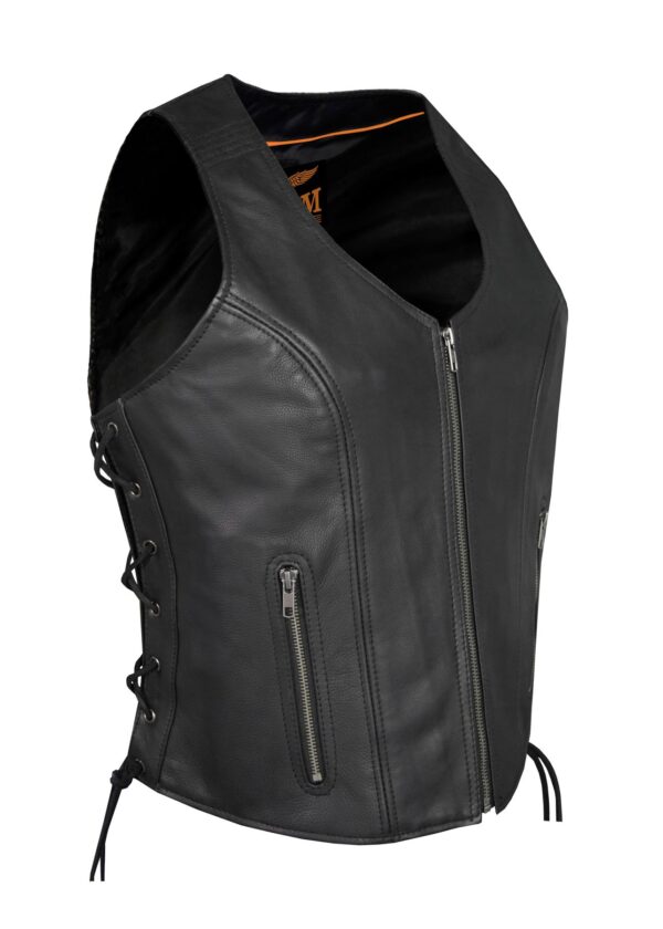 Women Leather Vest Zipper Front Premium Cowhide Side Laces Conceal Carry