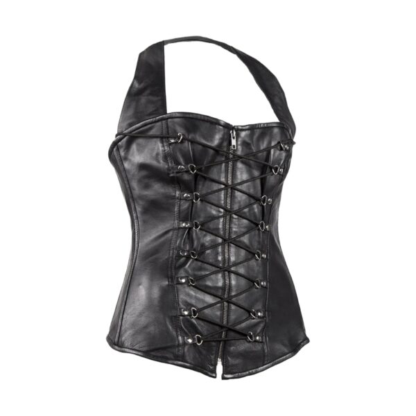 Womens Black Lamb Skin Leather Laces & Zippered Corset