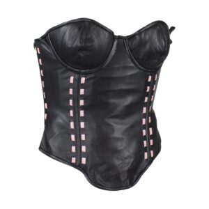 Women's Black Leather Corset with Bra Cups