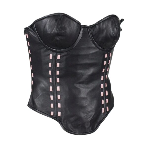 Women's Black Leather Corset with Bra Cups