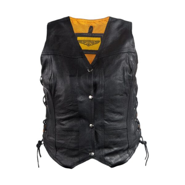 Womens Cowhide Leather Motorcycle Vest With 7 Pockets