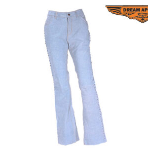 Women's Genuine Leather Denim Look Pants Lightweight Soft Five Pockets