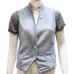 Womens Denim Vest Snap Up with Multiple Pockets Nylon Lining