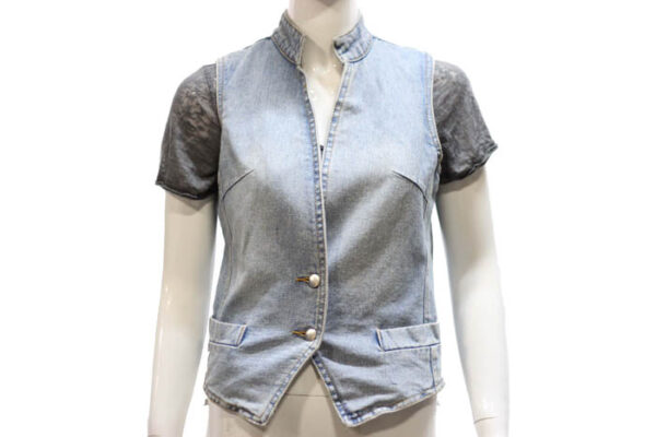 Womens Denim Vest Snap Up with Multiple Pockets Nylon Lining