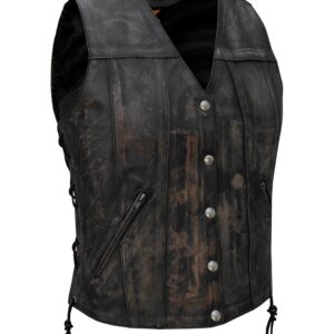 Women's Distressed Brown Naked Leather Biker Vest Dream Apparel Soft Cowhide